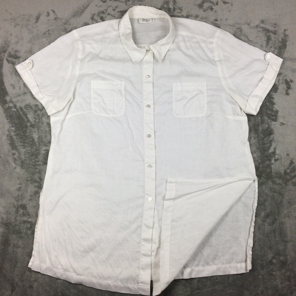 Puli Tunic Shirt Extra Large Linen Short Sleeve White Lagenlook Lightweight XL